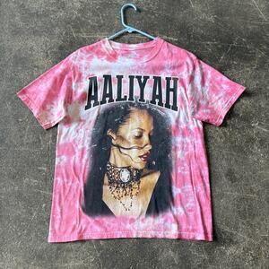 Aaliyah T Shirt Mens M Pink Tie Dye Hip Hop Big Graphic Retro Band Concert